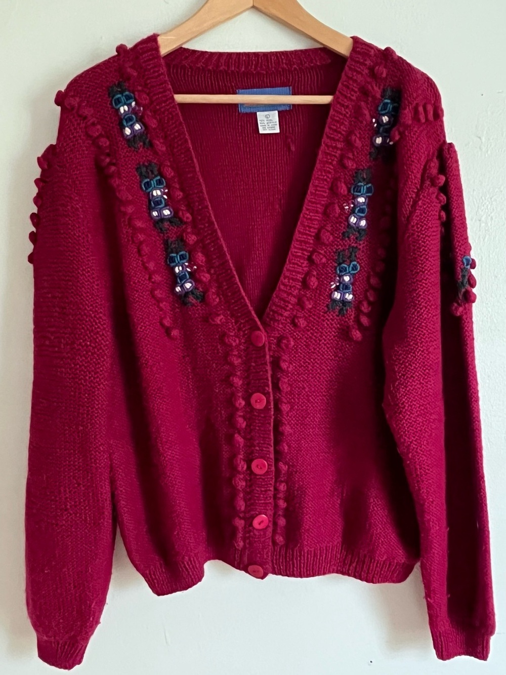 Melissa Deep Red V-Neck Embellished Cardigan Sweater